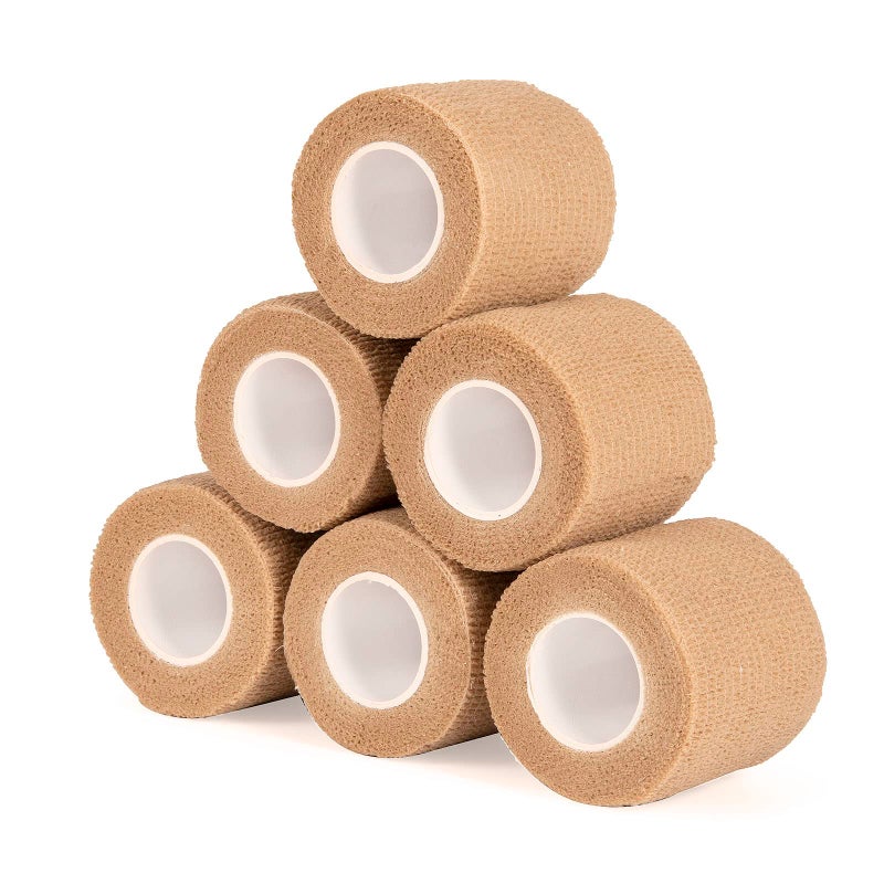 Cohesive Bandage Wrap 2" x 5 Yards, Self Adherent Vet Wrap 5CM x 4.5M Self Adhesive Bandage Tape for Wrist & Ankle Sprain Swelling Breathable Elastic Pet Bandage Tattoo Grip Cover Skin Color (6 Roll)
